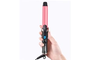 CIVEYA 1 Inch Travel Curling Iron, Temp Control Mini Hair Curler with Dual Voltage, 5 Adjustable Temperatures, Strong Clip, Auto Shut-off, Swivel Cord, Pink