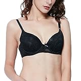 Shitagi Ladies Embroidery Bra Sexy Full Coverage Lace Bra Underwear Women (32B, Black)