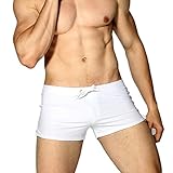 Sasairy Mens Swim Trunks Pants Swimwear Shorts Slim Wear Front Tie with Pocket at Back Side,White Asian XL/US-L(Waist:35.04