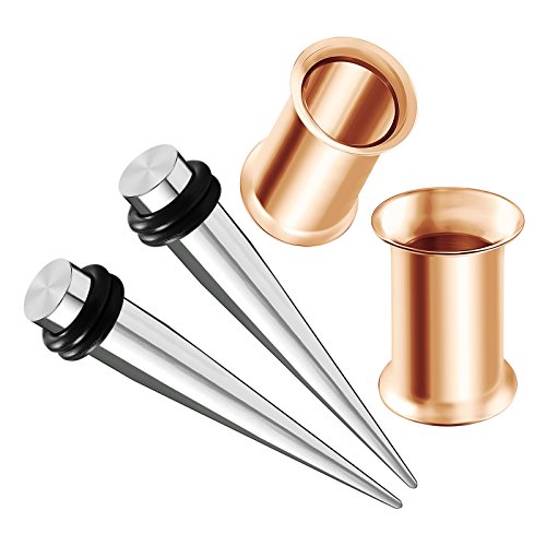 BIG GAUGES 2 Pairs Surgical Steel Rose Anodized 2gauges 6 mm Taper Expander Double Flare Tunnel Piercing Stretcher Ear Lobe Plug BG1467