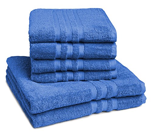 Castell by sleepling Handtuch set (4 x Handtuch 50 x 100 cm, 2 x Duschtuch 70 x 140 cm) 100% Baumwolle, royal
