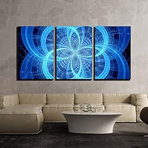 3 Piece Canvas Wall Art - Blue Glowing Circles, Higgs Boson, Computer Generated Abstract Background - Modern Home Art Stretched and Framed Ready to Hang - 16"x24"x3 Panels