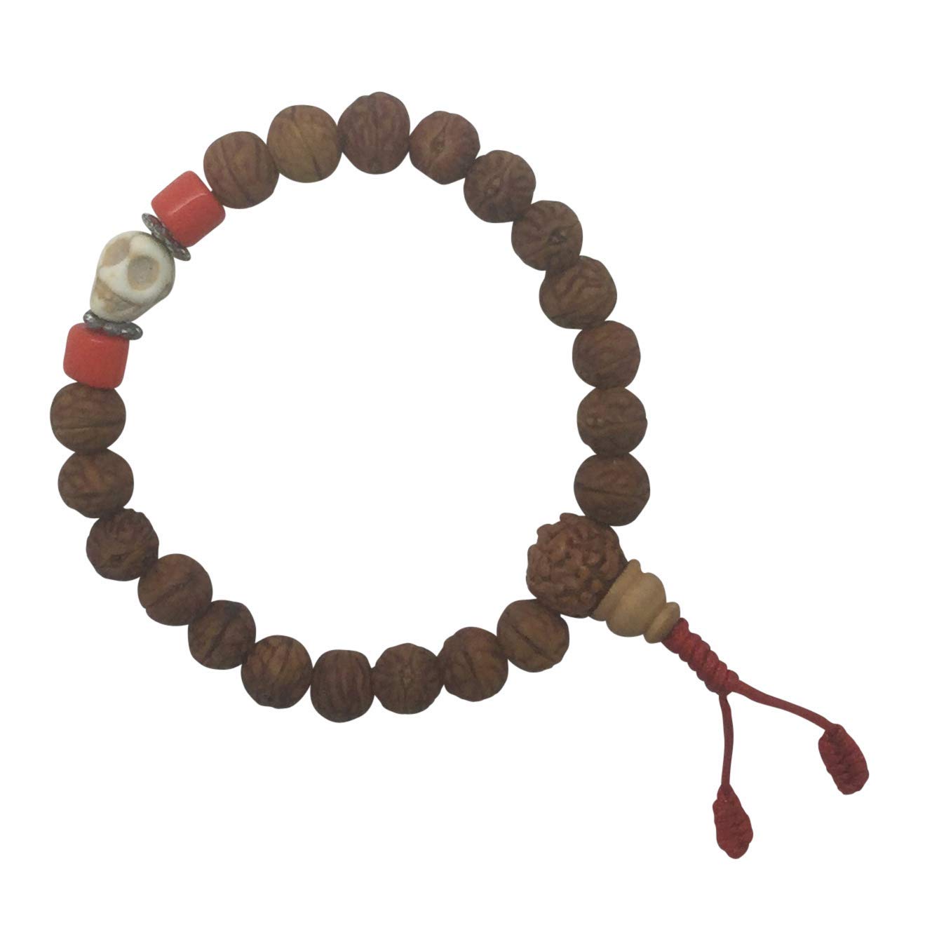 The Bo Tree Fair Trade Raktu Seed & Skull Buddha Beads Wrist Mala Bracelet 8 mm Beads Hand Made in Nepal Buddha Beads Yoga