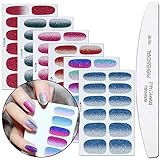 WOKOTO 6 Pieces Shine Nail Art Polish Sticker Tips With 1Pc Nail File Rainbow Adhesive Nail Wraps Decal Strips Manicure Kit For Women