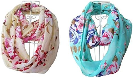 StellarChic Sheer Soft Cloth Infinity Loop Scarf (Blossom in cream + cyan)