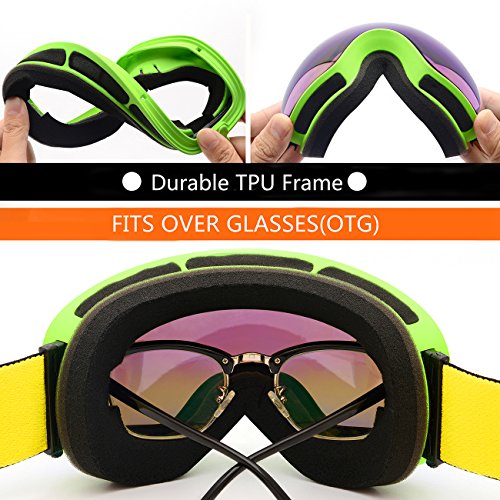 Hongdak Ski Goggles, Snowboard Goggles UV Protection, Snow Goggles Helmet Compatible for men women boys girls kids, Anti fog OTG
