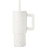 Simple Modern Kids 24 oz Tumbler with Handle and Silicone Straw Lid | Spill Proof and Leak Resistant | Reusable Stainless Steel Bottle | Gift for Kids Boys Girls | Trek Collection | Cream Leopard