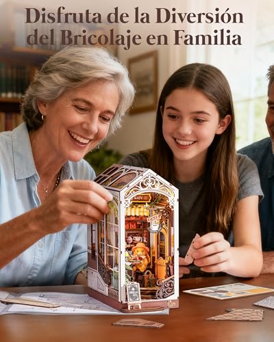 Rolife Book Nook Kit Houses Miniatures to Assemble Holiday Coffee Puzzle Wood 3D Adults with Lights Home Decoration Book Models to Build Adults Gift for Teacher Mother Children