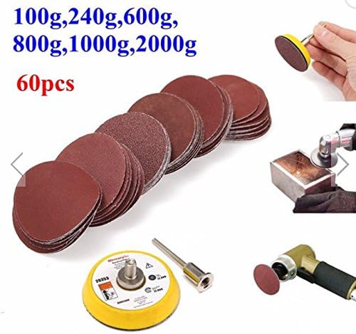 2 Inch 50mm Hook and Loop Sanding Pad 3mm Shank with 60pcs Sand Paper by ShopIdea