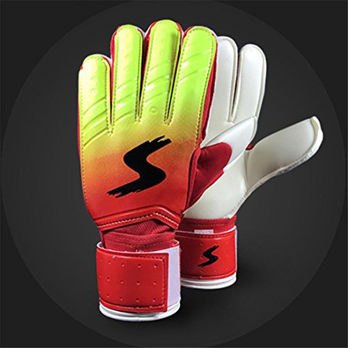 Gift, Ikevan A Pair Goalkeeper gloves Roll Finger Soccer Goalie Gloves for Soccer Player (Red, 8 Number) - Thumbnail 2