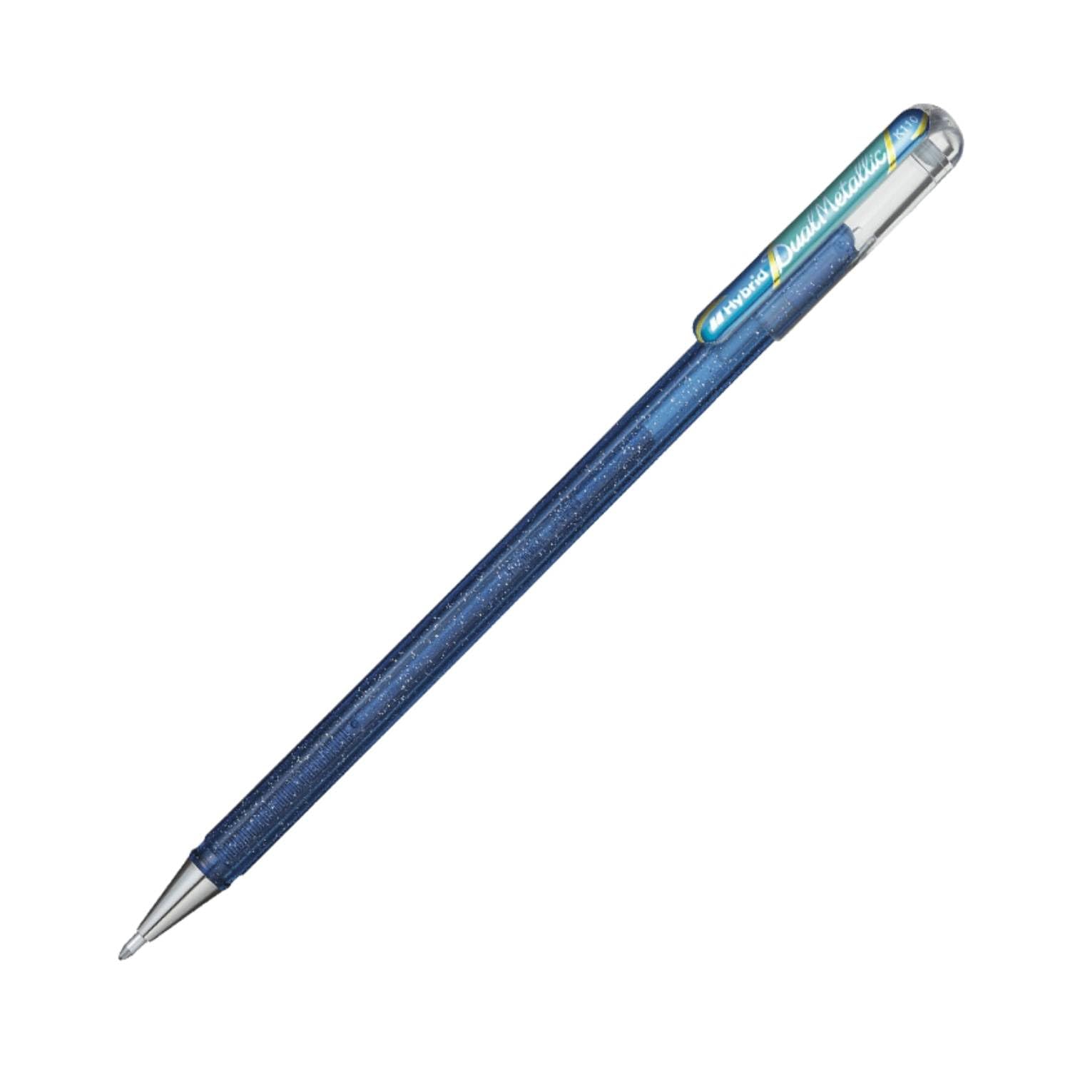 Pentel K110 Hybrid DualMetallic Gel Rollerball, 1.0mm Tip, Blue/Metallic Green (Single Pen)