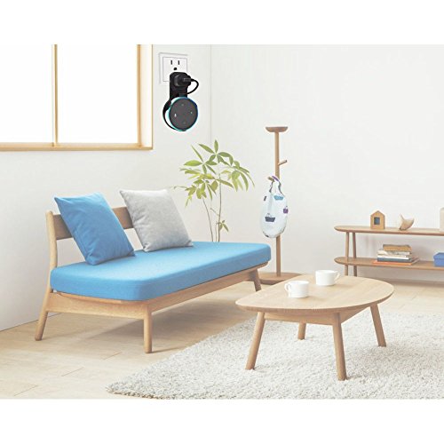 Outlet Wall Mount Hanger Holder Stand for Amazon Echo Dot 2nd Gen Without Mess Wires Or Screws, Plug in Study, Kitchen, Bedroom, Bathroom. (2pcs, Black)