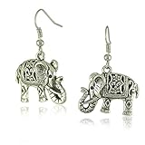 Tibetan Silver Cute Fat Carve Elephant Dangle Earrings