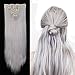 Clip in Hair Extensions Synthetic Full Head Charming Hairpieces Thick Long Straight 8pcs 18clips for Women Girls Lady (26 inches-straight, silver gray)