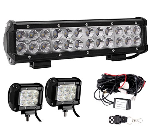 Lumitek 12" 72W Led Light Bar Flood Spot Combo Off-Road Light Bar,2PCS 18W Flood Led Pods Lights with 12V 40A On Off Power Switch Relay Wiring Harness for Truck,Car,ATV,SUV …