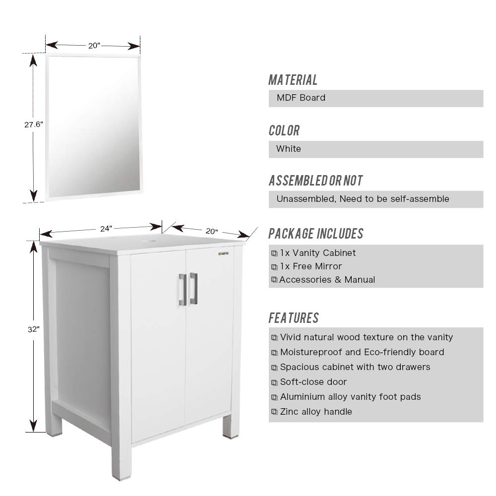 Eclife 24 White Bathroom Vanity Sink Combo Cabinet Modern Stand Pedestal W Round White Ceramic Vessel Sink Chrome Bathroom Solid Brass Faucet And Pop Up Drain Combo W Mirror A06b04w Dprd Tasikmalayakab Go Id