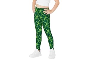 Eciodci Girls St. Patrick's Day Shamrock Leggings 3D Printed Irish Green Clover Leaves Pants High Waist Stretchy Soft Tights