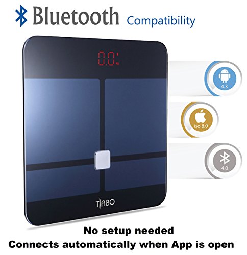 Bluetooth Body Fat Scale BMI -with App for iOS and Android Wireless Digital Bathroom Scale â€“ Measures Body Weight, Body Water, Muscle Ratio, Body Fat, BMI, Bone Mass BMR & Visceral Fat - by Tiabo