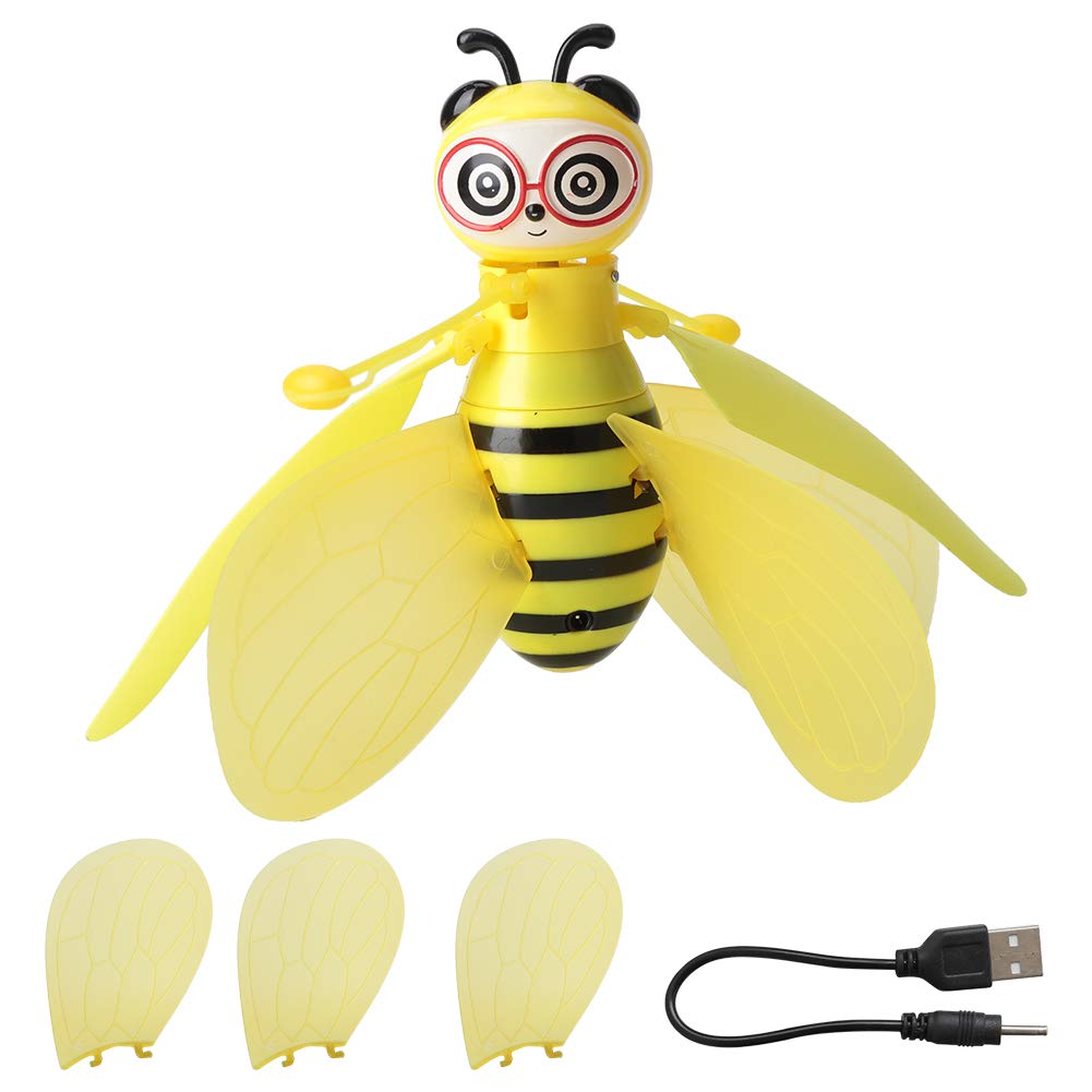 Tnfeeon Flying Bee Toys RC Infrared Induction Drone Helicopter with Shinning LED Light Hand Controlled Toy for Boys Girls