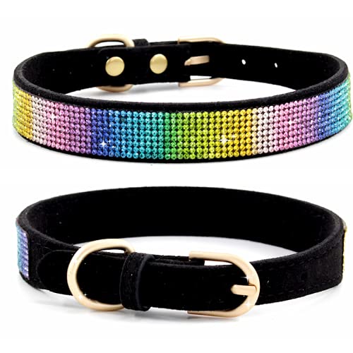 Haoyueer Rhinestone Dog Collar, Cute Dazzling Sparkling Soft Suede Leather Dog Cat Rhinestone Collar Crystal Diamond Pet Dog Puppy Collar (L, Black-2)