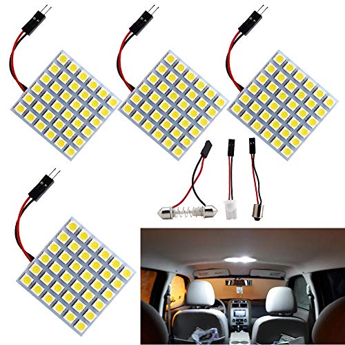 Everbright 4-Pack Super White 5050 36-SMD LED Panel Dome Lamp Car Interior Reading Plate Light Roof Ceiling Interior Wired Lamp With 4 x BA9S Adapter,4 x T10 Adapter,4 x Festoon Adapter (DC-12V)