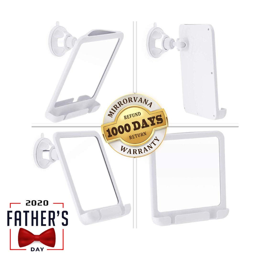 2019 Fogless Shower Mirror for Fog Free Shaving with Razor Holder, Sticky Suction-Cup and Swivel, Shatterproof and Portable, 8-Inch x 7-Inch (White) : Beauty