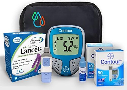 Raindrop USA - Contour Diabetes Blood Glucose Testing Kit: METER, Test Strips, Lancets, Lancing Device, &amp; Carry Case (60 Test Strips, 110 Lancets)