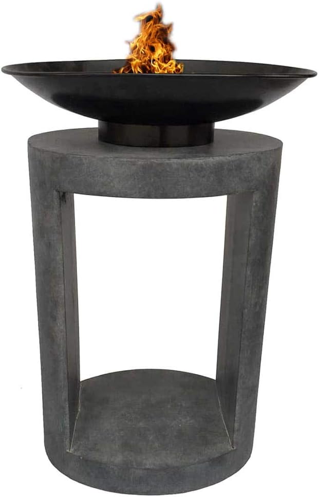 OUTLIV. Feuersäule Garten Feuerschale auf Säule Design Gartendeko 45x35x66cm Metall/Clayfibre-Leichtbeton Granit-Grau