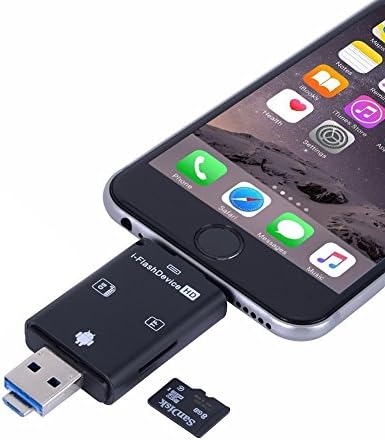 iMoreGro 3 in 1 Card Reader Flash Drive USB/Micro USB/Lightning Trail and Game Camera Viewer for TF/SD Card, SD Card Reader for iPhone 7/7 Plus/ 6s/ 6s Plus/6/6 Plus/5/iPad/ MAC/ PC/ Android (Black)