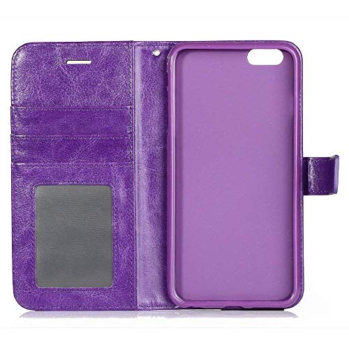 iPhone 6S Plus Case, iPhone 6 Plus Case, HLCT PU Leather Case, with Soft TPU Protective Bumper, Built-in Kickstand, Cash and Card Pockets (Purple)