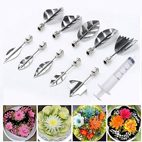 Kent MarkS 3D Gelatin Art Tools Set of 10 Stainless Steel Jelly Cake Flower Tools with 10 ml Syringe