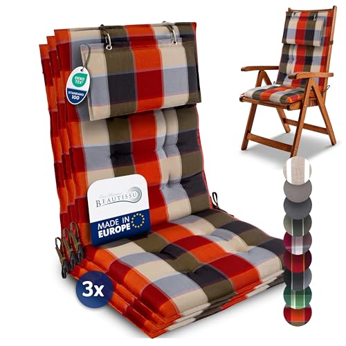 Beautissu 3er Set Premium Hochlehner Auflage Kopfpolster rutschfest Stoff