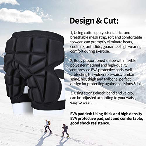 3D Protective Hip Pad Protective Gear Guard Drop Resistance Hip Butt Tailbone EVA Padded for Ski Roller Skating Skateboarding Snowboard Ice Skating Hockey Cycling Fits Kids Teens Adults (S) Black - Thumbnail 7