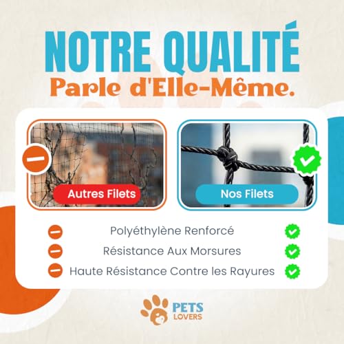Petslovers Anti-UV Reinforced Stainless Steel Cat Balcony Net 8 x 3 m Black | Mounting Kit without Drilling, Includes 2 Toys, Cat Balcony Net, Cat Protection Net, Cat Window Netting, Nets