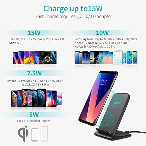 CHOETECH 15W Wireless Charger, Fast Wireless Charging Stand with QC 3.0 Adapter Compatible iPhone 11 - coolthings.us