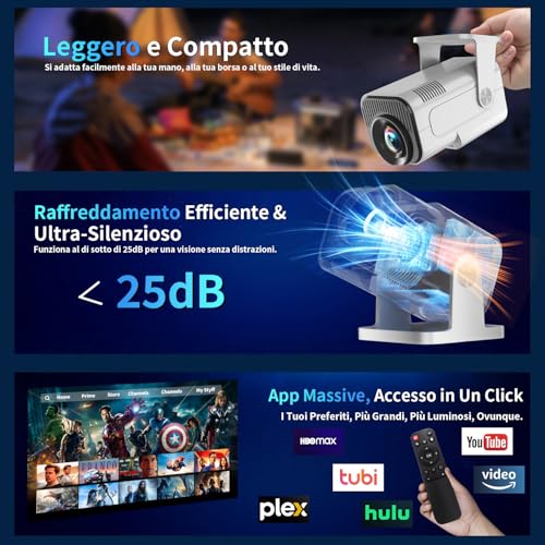 [Integrated App & 2026 Upgraded] 1080P 4K Projector with WiFi 6 Bluetooth 5.2 Mini Portable Projector Supports 270° Rotatable Car Keystone Projector TV Stick/USB/HDMI/PC with HDMI Cable & Mouse,White