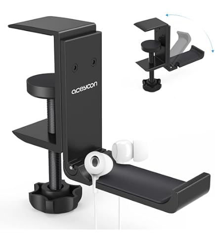 Goldmille Support Casque Pliable Aluminium - Clip Sous Bureau Avec Crochet, Économie D'Espace Pour Travail Et Gaming