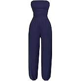AUXDIO Women's Casual Summer Strapless Jumpsuits Off Shoulder Sleeveless Backless 2026 Romper with Pocket