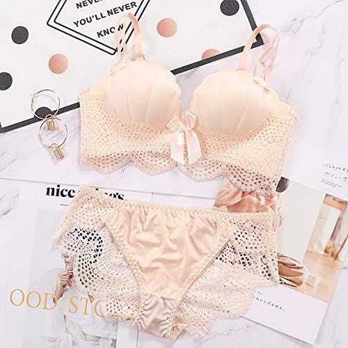 sakkdaull Seamless atrium new lace small chest gathered shell cup queen massage comfortable no steel ring bra set color 38/85C thin cup