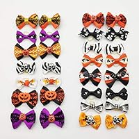 Hixixi 24pcs/12pairs Rhinestone Skull Pet Dog Hair Bows Halloween Designs Puppy Grooming Bows Hair Accessories with Rubber Bands (Bowknot)