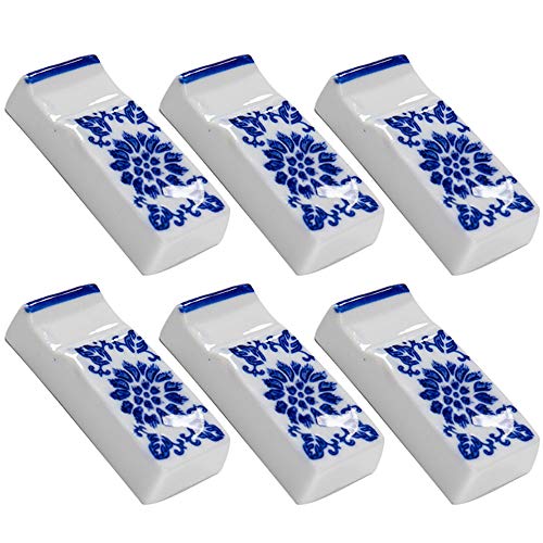Ceramic Chopsticks Rest Rack Set of 6,Chinese Style Dinner Spoon Stand Knife Fork Holder Porcelain Chopsticks Stand
