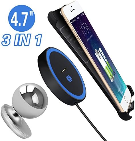 Wireless Charger Charging Pad Dock with Car Phone Magnetic Mount and iphone 6/6S Receiver Case Set(Black)