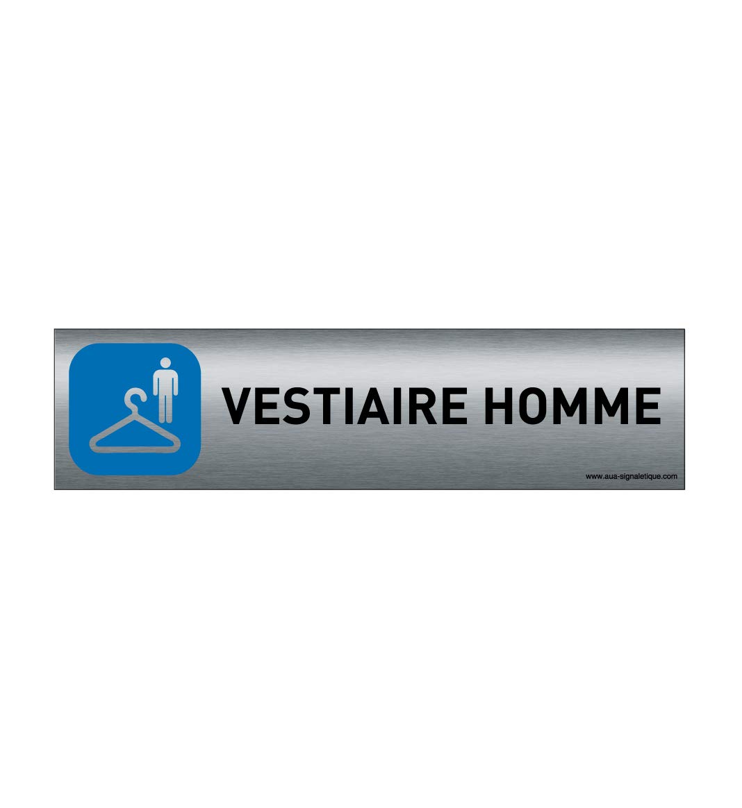 AUA SIGNALETIQUE - Plaque de porte Aluminium brossé imprimé AluSign - 200x50 mm - Double Face adhésif au dos - Impression UV directement sur l'aluminium (Pas de contre collage) (Vestiaire Homme)