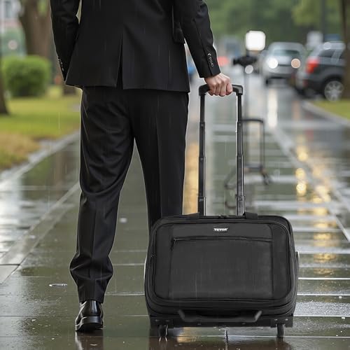 Borsa per Laptop e Computer con Rotelle, 43,9 cm, Valigetta con Ruote Girevoli e Maniglia Telescopica Tessuto Oxford, Custodia per Laptop per Lavoro, Viaggi, Sagga per Affari, Nero