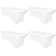 Obstal 6ft Stretch Spandex Table Cover - 4 Pack Universal Rectangular Fitted Tablecloth Protector for Wedding, Banquet and Party, White