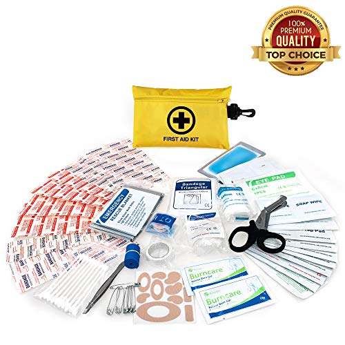 Small First Aid Kit, 100 Pieces Compact Waterproof Mini Emergency Survival Kit FDA OSHA Compliant for Home, Workplace, Vehicle, Travel, Camping, Backpacking Outdoor (Yellow)