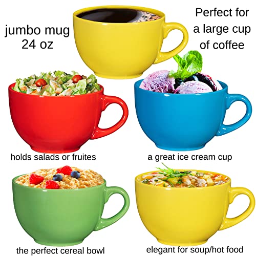 Bruntmor 24 Oz Jumbo Coffee Mug Set of 4, 24 Ounce Microwavable, Porcelain Coffee Cups with Big