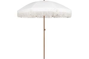AMMSUN 7ft Patio Umbrella with Fringe, Easy to Set Up, Push Button Tilt, UV 50+ Protection, Outdoor Umbrella with Tassels for