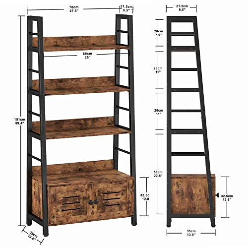 IRONCK Bookshelf with Louvered Doors, 3Tier Ladder Shelf with