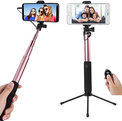 Selfie Stick , Extendable Monopod w/ Tripod &amp; Buil-in Bluetooth Remote Shutter for Samsung Galaxy Note 8 / S8+ / S8 / Motorola G5s G5 Plus / OnePlus 5 3T / Blackberry Keyone Aurora (Rose)